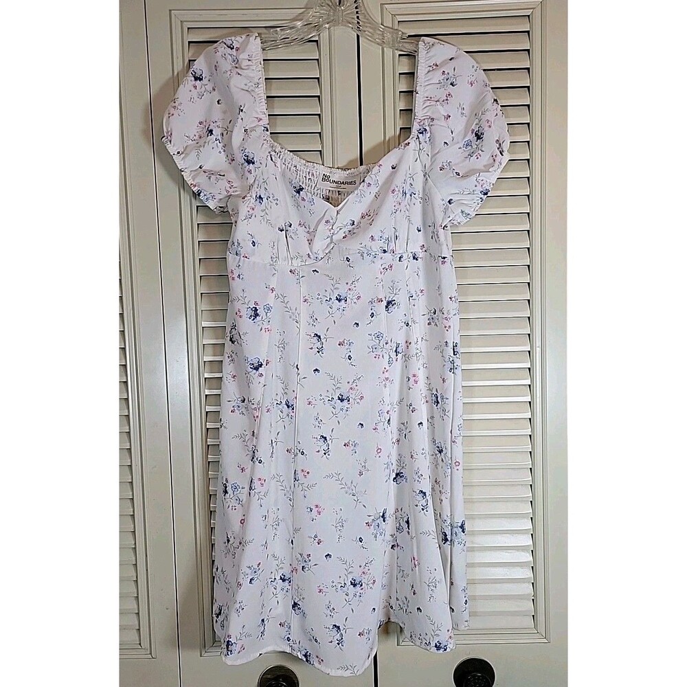 No Boundaries Puff Sleeve Dress White,Blue,Pink Sweetheart Cottagecore Wmns Sz S - Picture 1 of 6